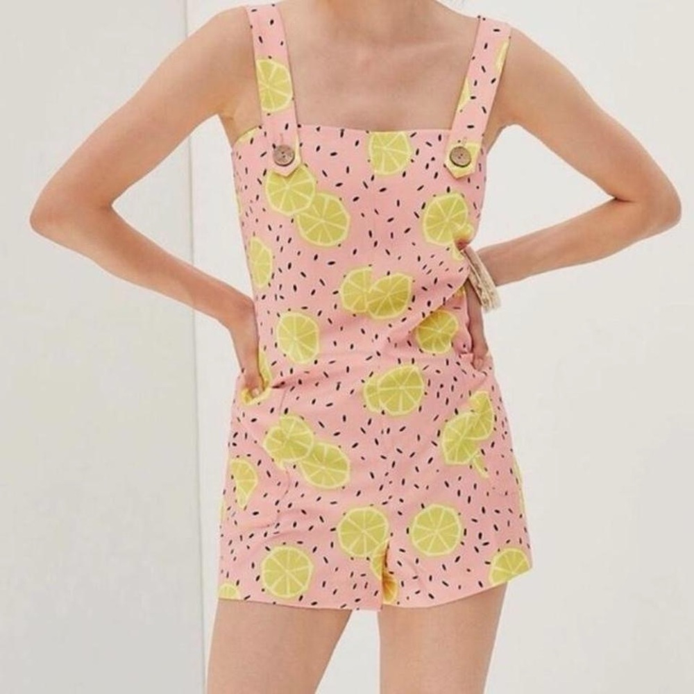 Pink Lemon Print Romper